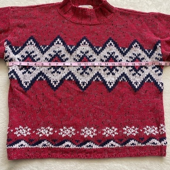 VINTAGE Ninon de Lenclos Red Patterned Mock Neck Pullover Holiday Sweater Women' - Picture 4 of 6